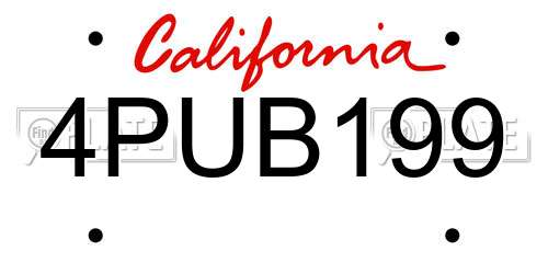 4PUB199 California License Plate