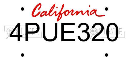 4PUE320 California License Plate