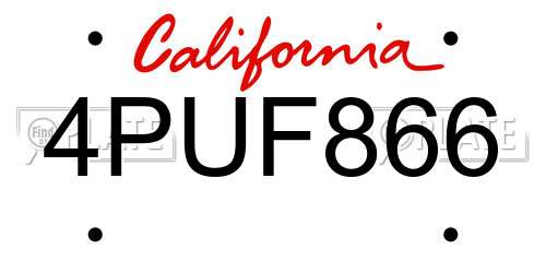 4PUF866 California License Plate