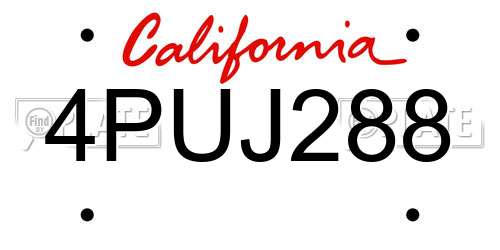 4PUJ288 California License Plate