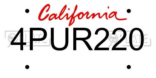 4PUR220 California License Plate