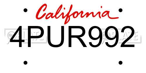 4PUR992 California License Plate