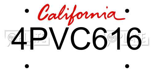 4PVC616 California License Plate