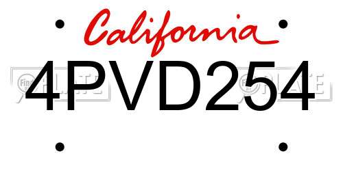 4PVD254 California License Plate