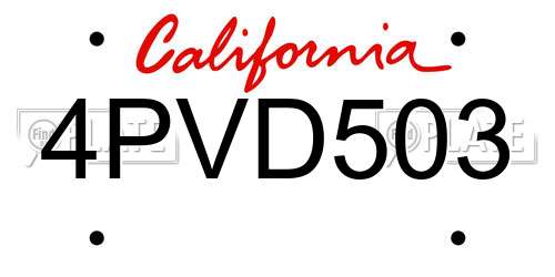 4PVD503 California License Plate