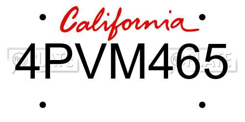 4PVM465 California License Plate