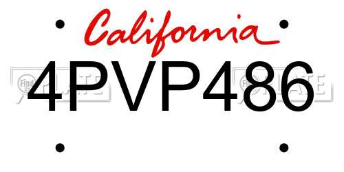 4PVP486 California License Plate