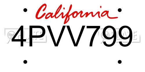 4PVV799 California License Plate