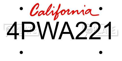 4PWA221 California License Plate