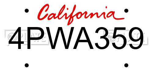 4PWA359 California License Plate