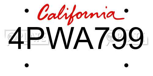 4PWA799 California License Plate