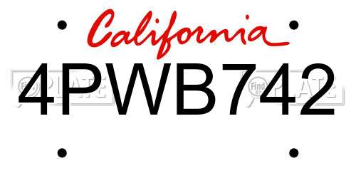 4PWB742 California License Plate