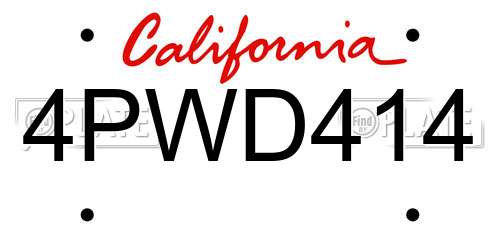 4PWD414 California License Plate