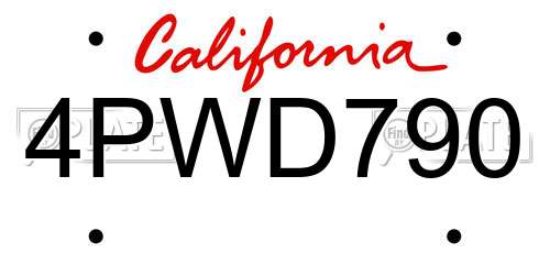 4PWD790 California License Plate