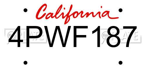 4PWF187 California License Plate