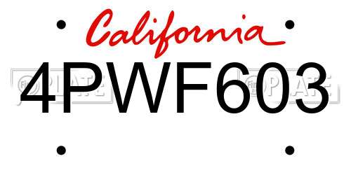 4PWF603 California License Plate