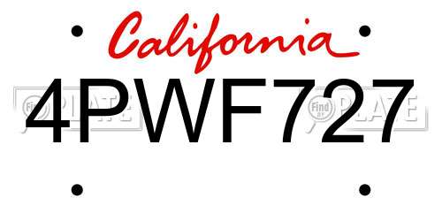 4PWF727 California License Plate