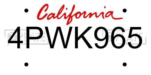 4PWK965 California License Plate