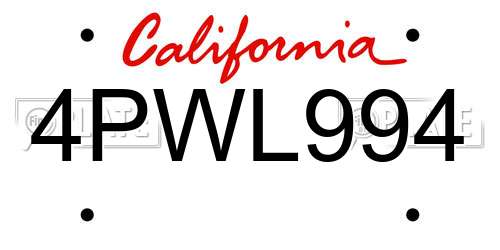 4PWL994 California License Plate