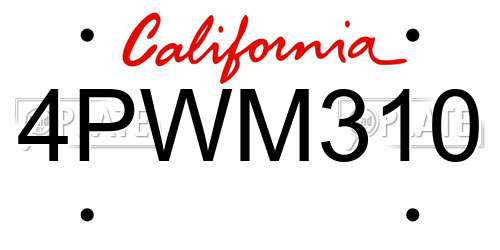 4PWM310 California License Plate