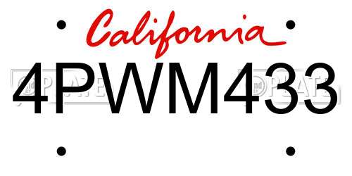 4PWM433 California License Plate