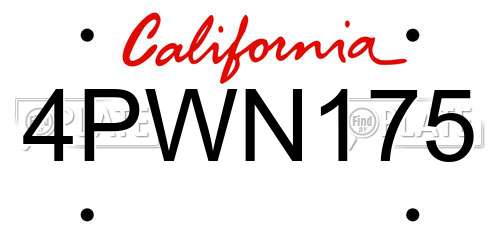 4PWN175 California License Plate