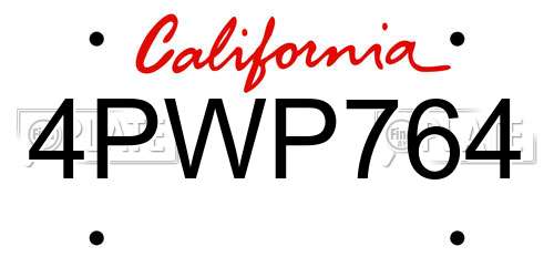 4PWP764 California License Plate