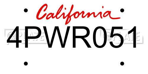4PWR051 California License Plate