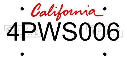 4PWS006 California License Plate