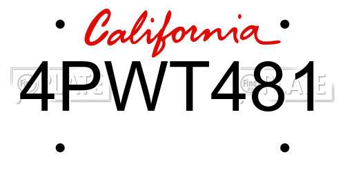 4PWT481 California License Plate