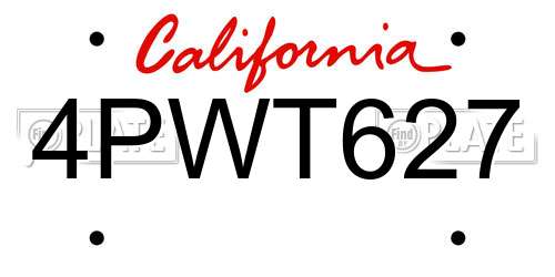 4PWT627 California License Plate
