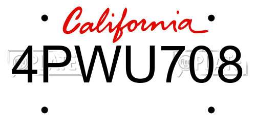 4PWU708 California License Plate