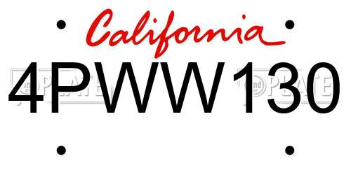 4PWW130 California License Plate