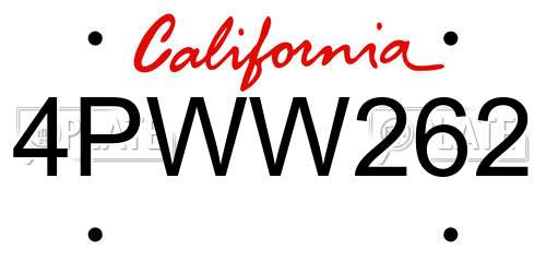 4PWW262 California License Plate