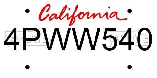 4PWW540 California License Plate