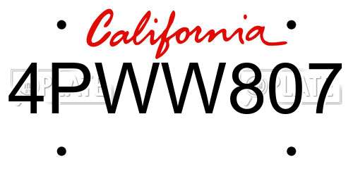 4PWW807 California License Plate