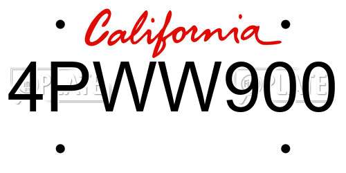4PWW900 California License Plate