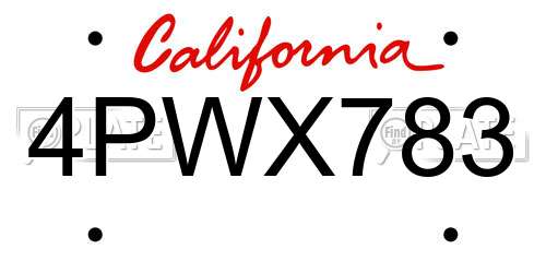 4PWX783 California License Plate