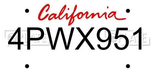 4PWX951 California License Plate