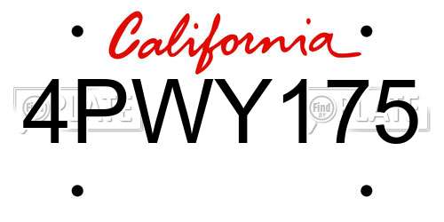 4PWY175 California License Plate
