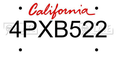 4PXB522 California License Plate