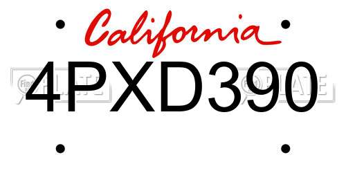 4PXD390 California License Plate