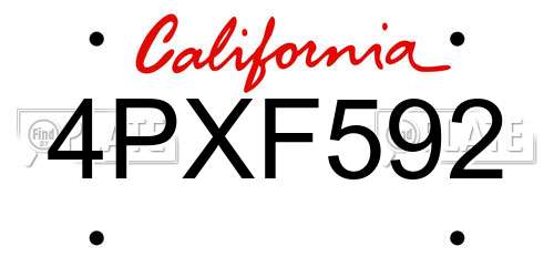 4PXF592 California License Plate