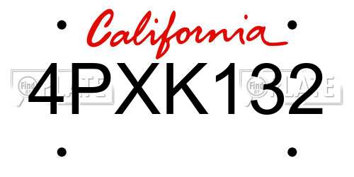 4PXK132 California License Plate