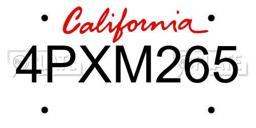 4PXM265 California License Plate