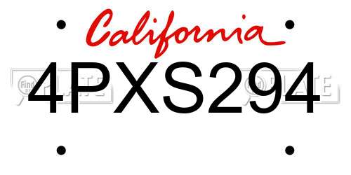 4PXS294 California License Plate