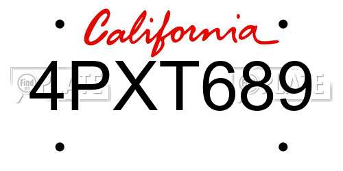 4PXT689 California License Plate