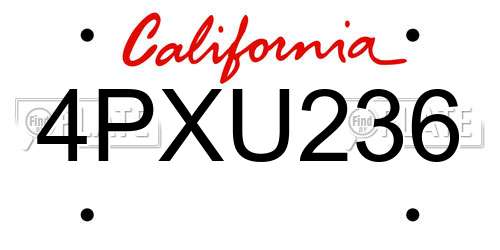 4PXU236 California License Plate