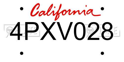 4PXV028 California License Plate