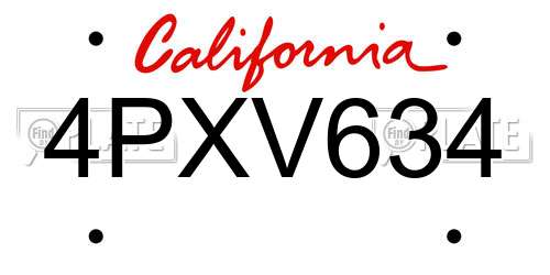 4PXV634 California License Plate